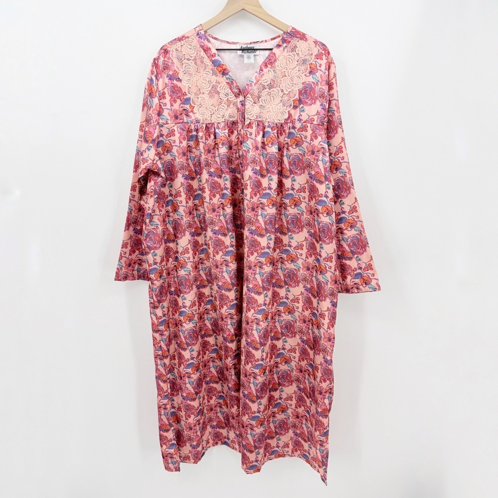 Anthony Richards Floral Nightgown Pink Lace Yoke House Dress 3X Lounge Sleepwear